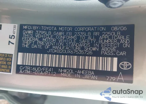 2006 Toyota Prius from USA, damaged, VIN JTDKB20UX67535726